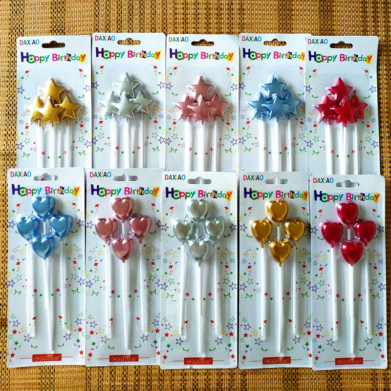 10 Box Kids Birthday Candle Five-Pointed Star Heart-Shaped Candle Cake Decorations Safe Flames Party Festivals Home Decorations