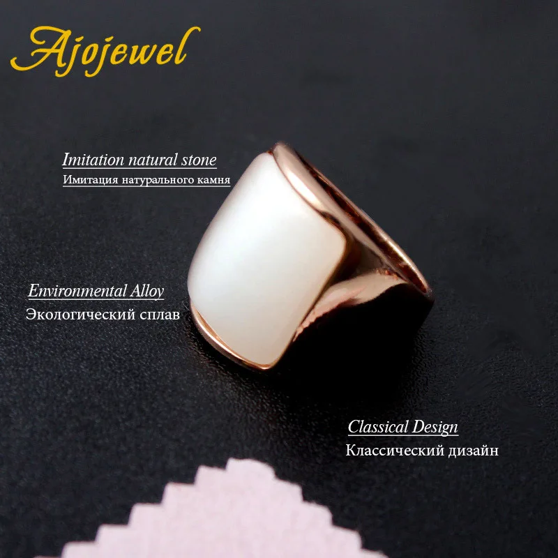 Ajojewel Single Square Opal Stone Rings For Women Men Rose Gold-color Finger Jewellery