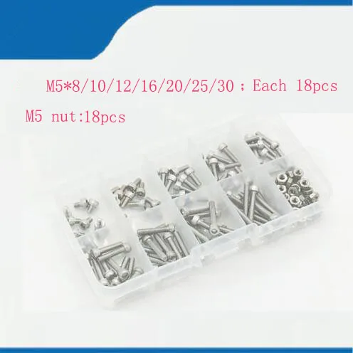 

m5 bolt 144pcs/Set M5 Screws m5 bolts Hex Socket round Head Screw Stainless Steel 304 Screw Bolts Assortment In Box Parafuso