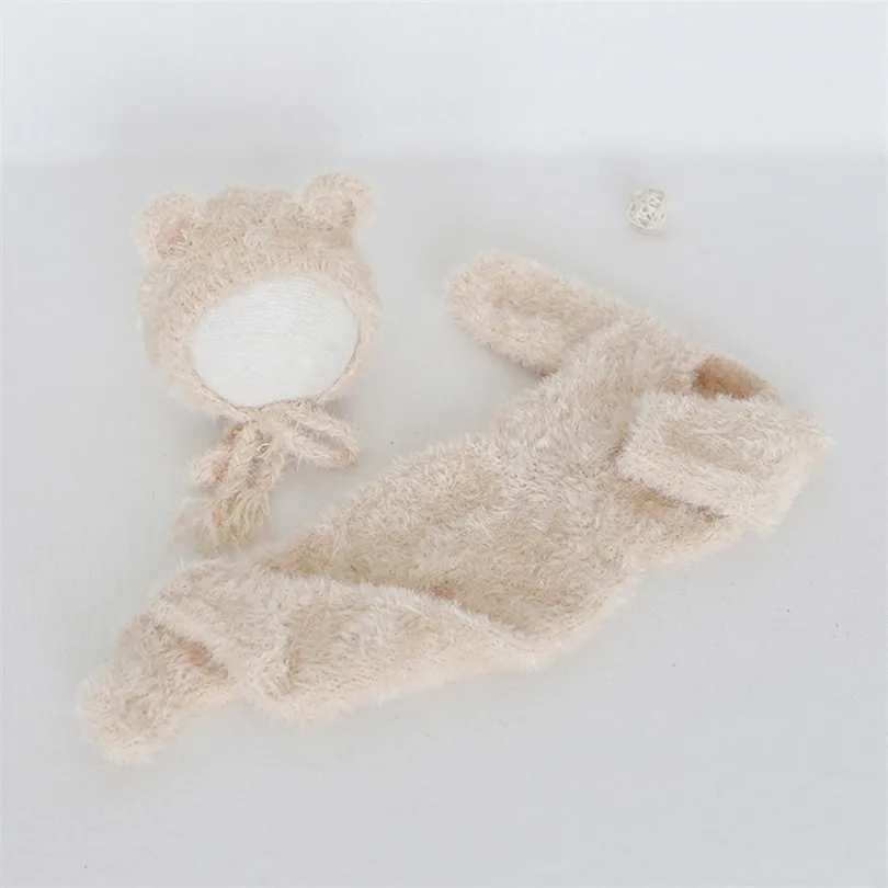 

Beige Newborn Baby girl Romper bonnet set Cream newborn footed Romper sitter Baby photography props