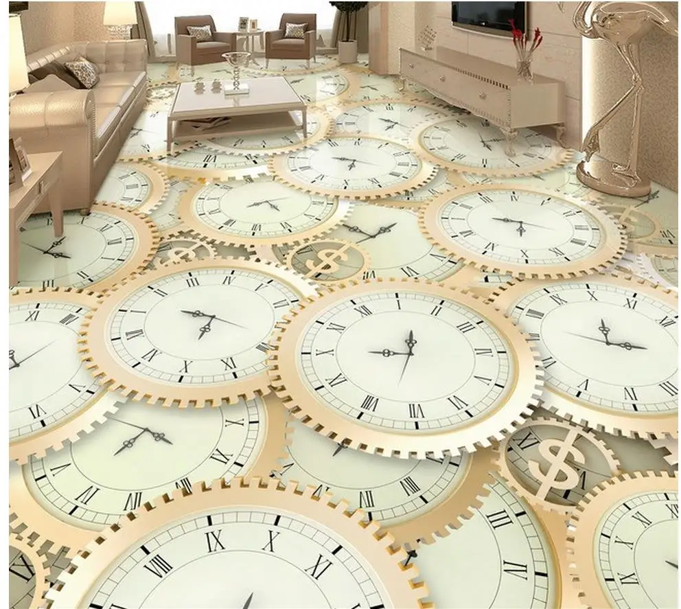 

waterproof wallpaper for bathroom 3d Watches and clocks 3D floor pvc self-adhesive wallpaper Home Decoration