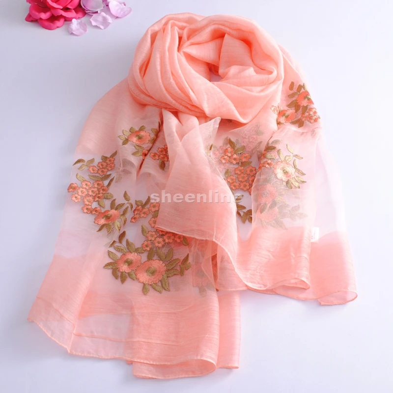 12 Colors Top Quality Wool Silk Organza Embrodiery Shawl Soft Warm Long Scarf Light Winter Warm Scarf Wrap Pashmina