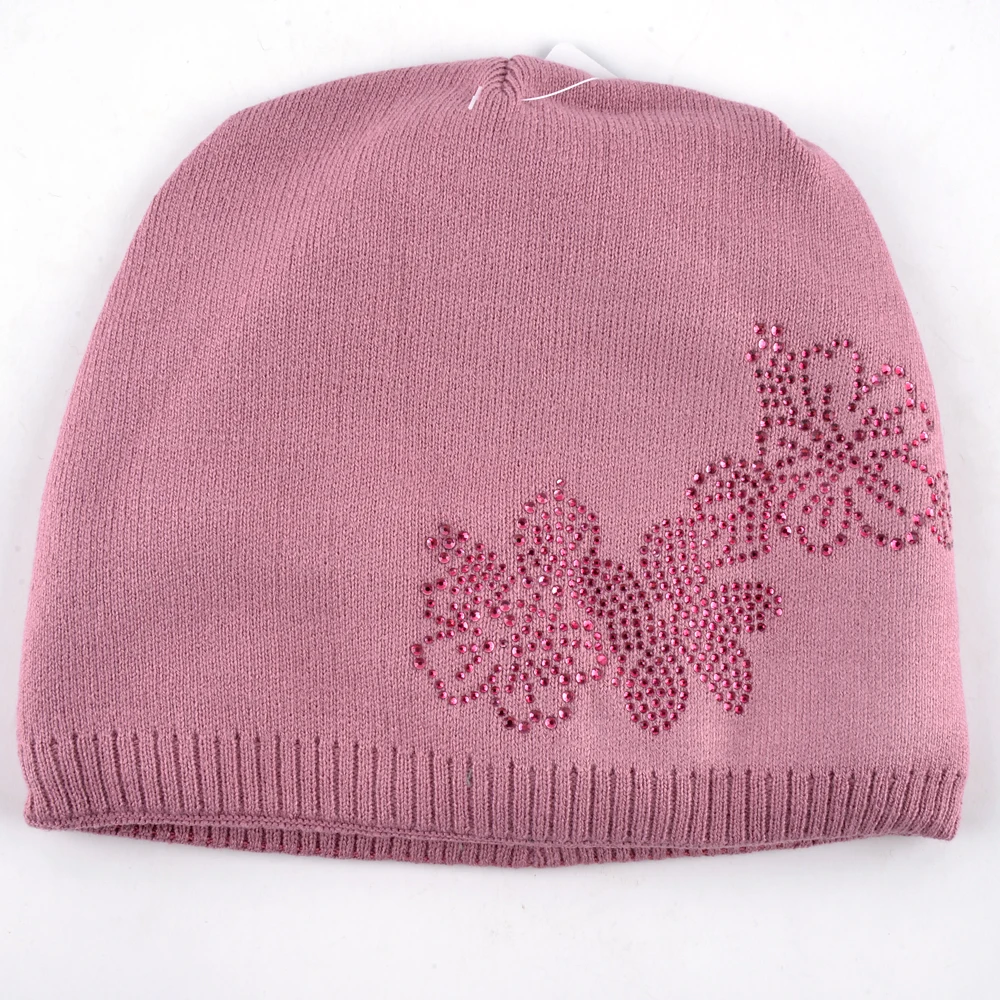 Winter Ladies Knit Hats For Women Beanies Hat Flower Diamond Beanie Brand Touca Knitted Cap Balaclava Caps Bonnet Hats