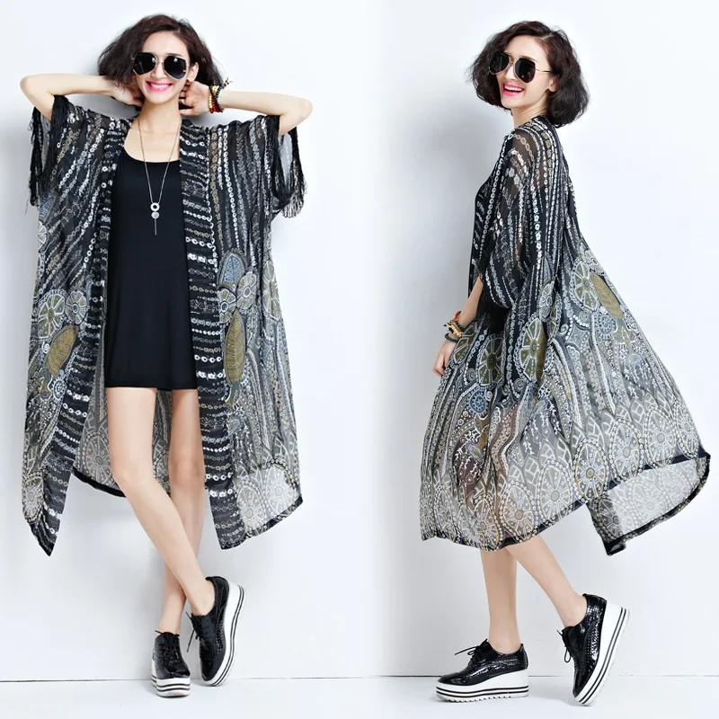 Dài áo sơ mi nữ phụ nữ tops phụ nữ mùa hè 2018 boho áo dài nữ hippie boho chic womens áo và áo cánh kimono femme DD1472