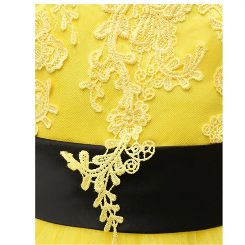 Robe de demoiselle d'honneur jaune en dentelle et Tulle, robe de première Communion pour filles, robe bouffante de concours, robe de bal pour enfants