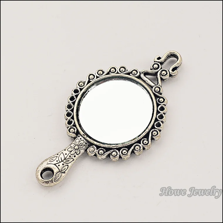 10pcs Charm vintage round  Mirror Pendant Tibetan silver Zinc Alloy Fit  European  Necklace DIY Metal Jewelry Findings