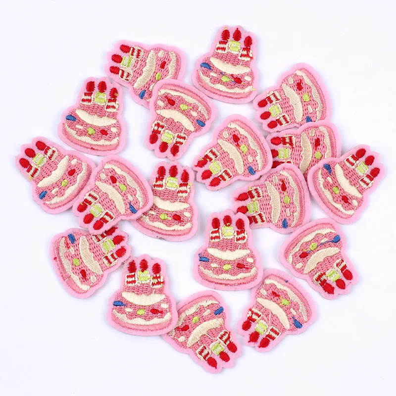 10pcs/lot Embroidered Birthday Cake Patch Iron On Cartoon Pink cake Stickers for Girls Dress Clothing Decors DIY Badge Appliques