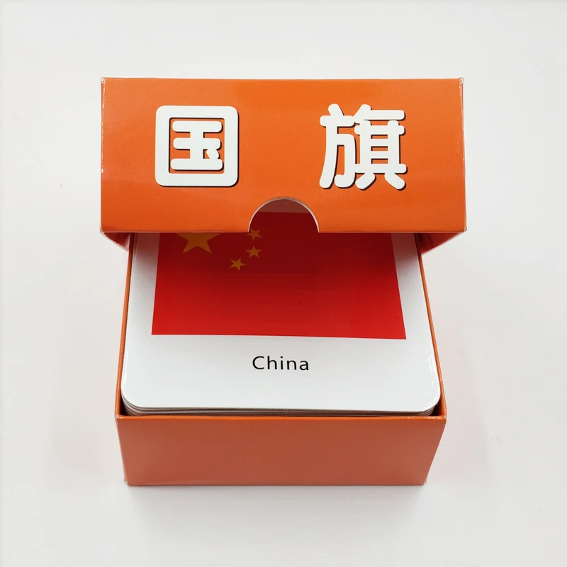 Cartes épaisses d'apprentissage du chinois et de l'anglais pour bébé, 44 cartes par boîte avec image, cartes de héros de l'illumination pour enfants, nouveau drapeau