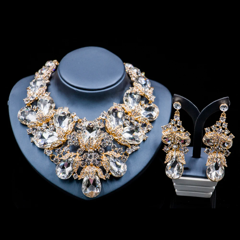 Lan palace parure bijoux femme jewellery set gold color  dubai necklace and earrings for wedding six colors  free shipping