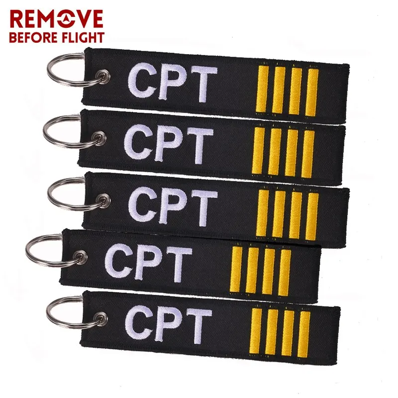 5 PCS/LOT Captain Keychain Jewelry Embroidery CPT Key Rings Chain for Aviation Gifts Zip Puller Remove Before Flight Keychains