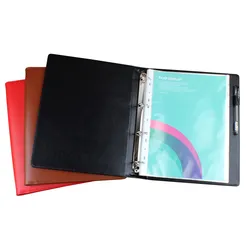 A4 PU Leather Cover Binder with 25mm Large Rings Pen Loop 4-Ring Custom Handmade Folder with Transparent Pockets for Organizat