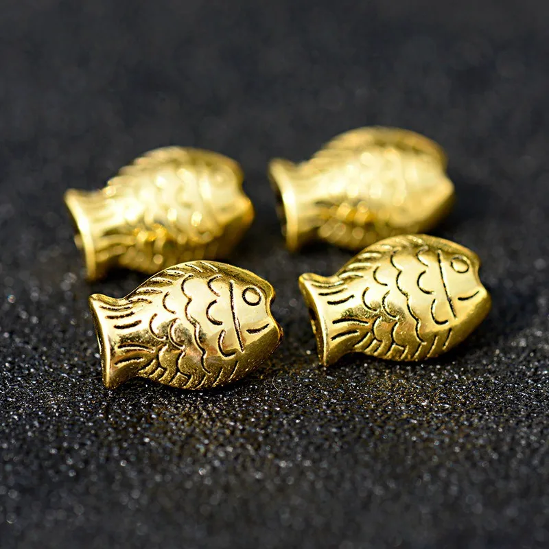 5PCS Gold Color Fish Shape Alloy Charm Spacer Beads For Making Bracelet Animal Metal DIY Accessorie BD238