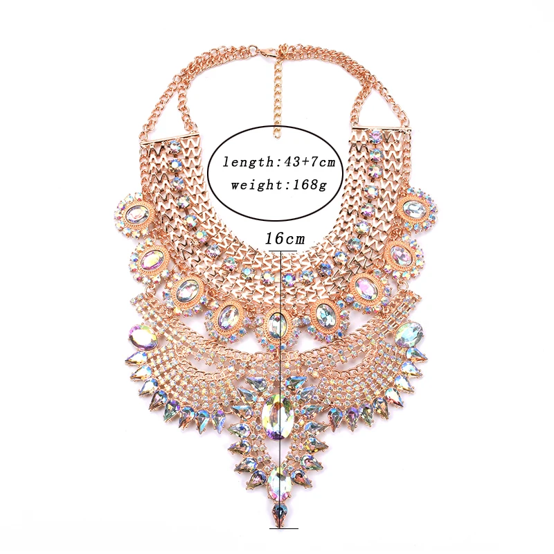 Indian Ethnic Statement Large Necklace Women Fashion Crystal Rhinestone Maxi Long Collar Big Bib Choker Necklace Boho Jewelry