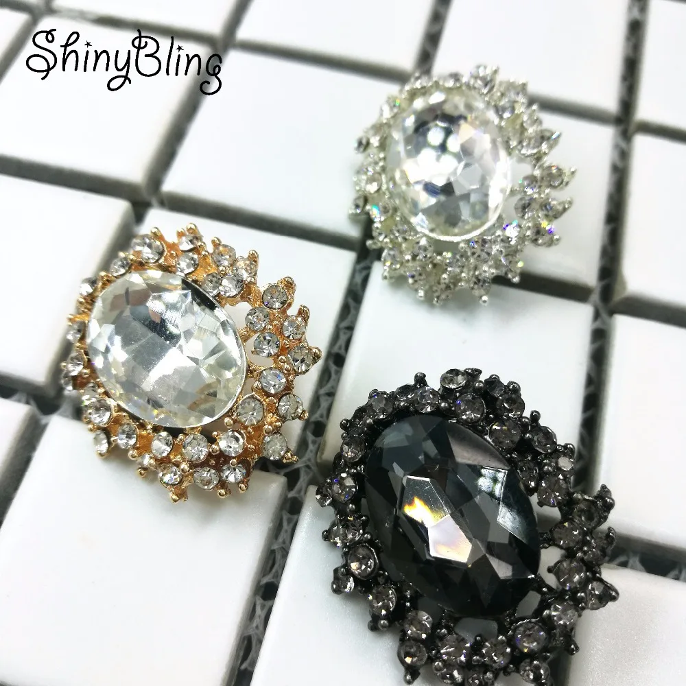 3 Colori 25*30mm Tasto del Rhinestone del Metallo di Forma Ovale Placcato Oro Del Fiore Decorativo Centro FAI DA TE Accessori