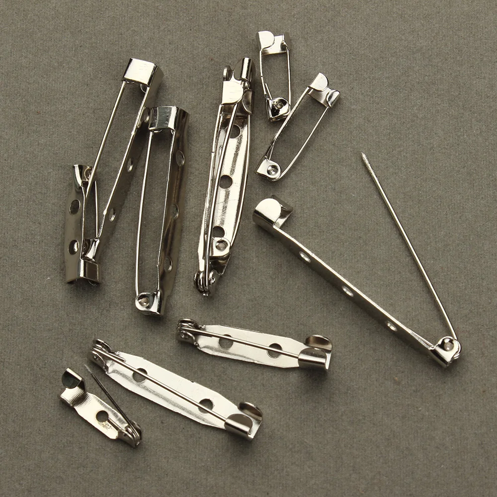 30-50pcs/lot Silver Color Metal Brooch Base Pins Clasps 15/20/25/30/35/39/45mm With 2 Hole For Women DIY Jewelry Making Findings