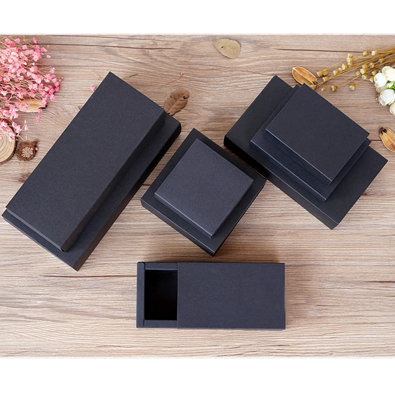 Black Drawer Paper Box Wedding Gift Candy Tea Biscuit Snack Macaroon Chocolate Handmade Soap Packaging Kraft Boxes 