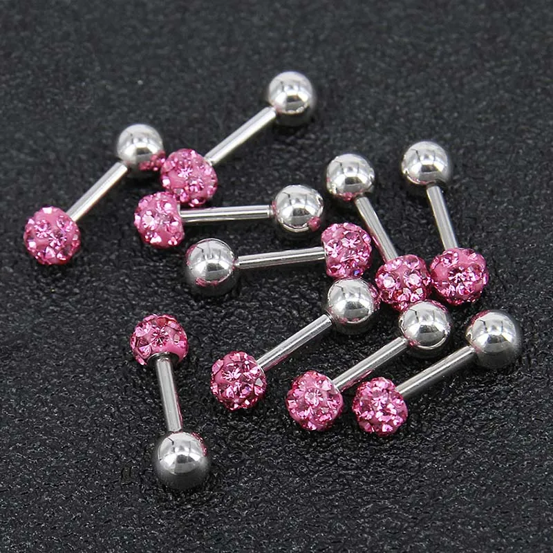 Women stainless steel Ear Studs Punk Crystal ball T-Type Screw Cute Stud Earrings Medical Titanium Steel Ear Piercing Jewelry