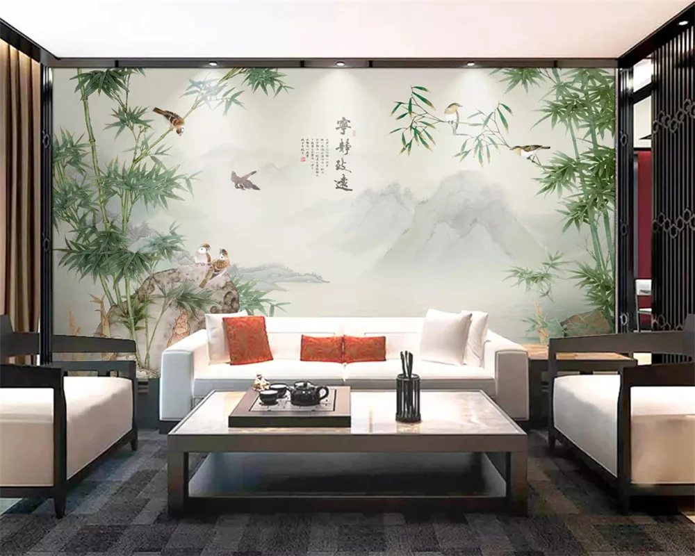 

beibehang Custom silky stereo wallpaper Chinese ink landscape bamboo TV background decorative painting wall papers home decor