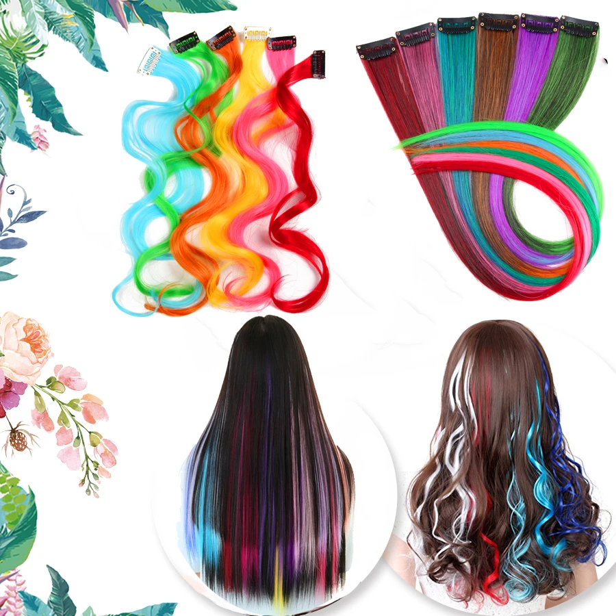 AliLeader Synthetic 87 Colored Long Straight Ombre Hair Extensions Pure Clip In One Piece Strips 20\