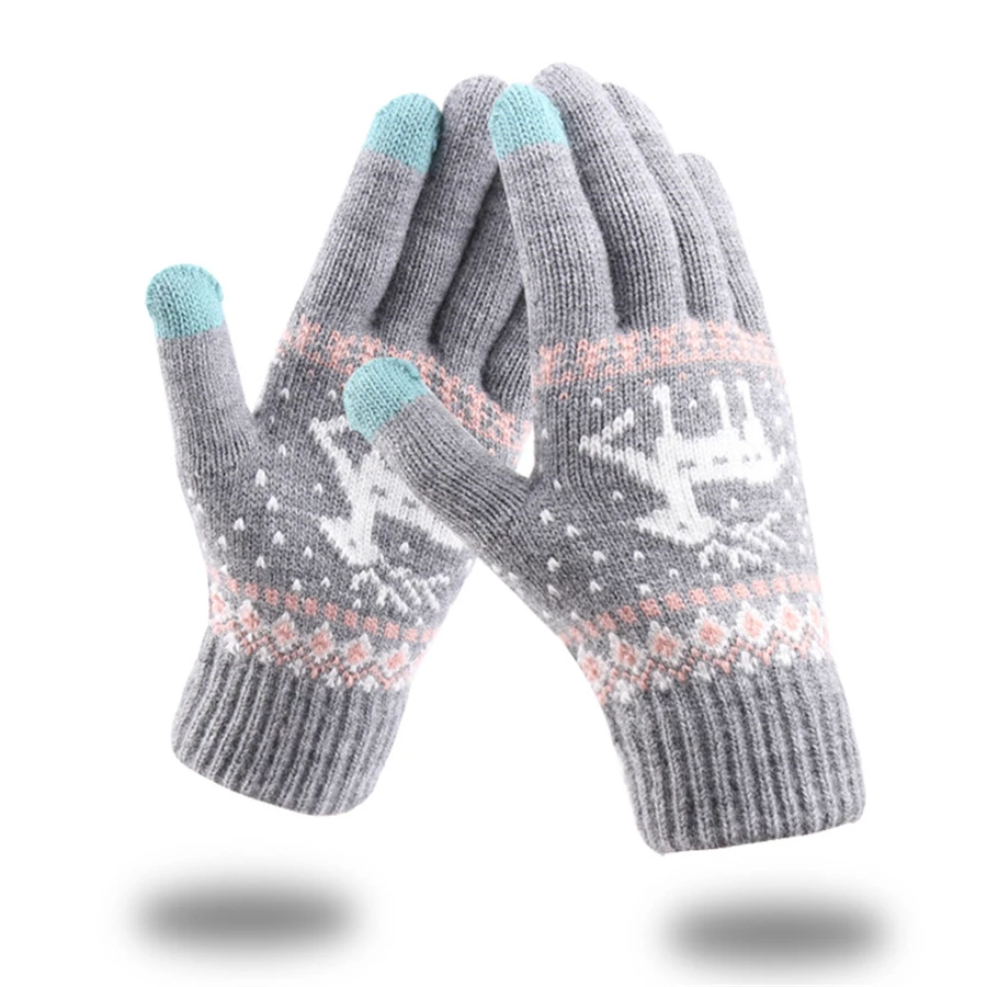 New Jacquard Warm Fawn Gloves Women Touch Screen Glove Lady Winter Velvet Wool Gloves Female Christmas Mittens Glove wholesale