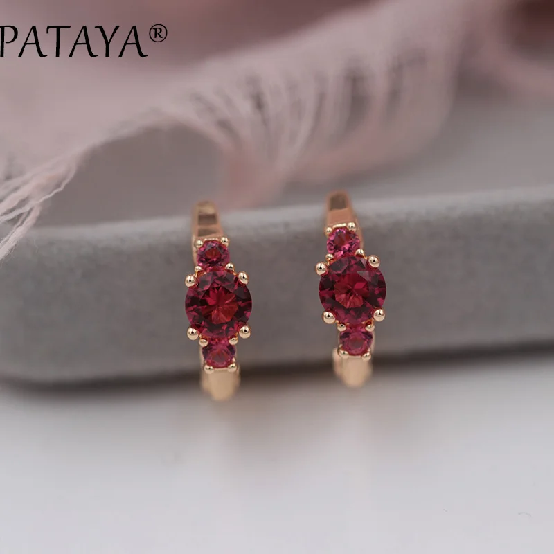 PATAYA New Arrivals 585 Rose Gold Color Drop Earrings Round Green Natural Zirconia Girl Women India Wedding Jewelry Multicolor