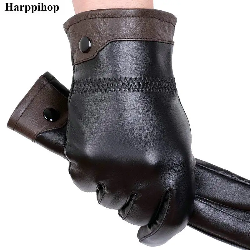 Genuine leather gloves male sheepskin gloves winter fashion thick thermal