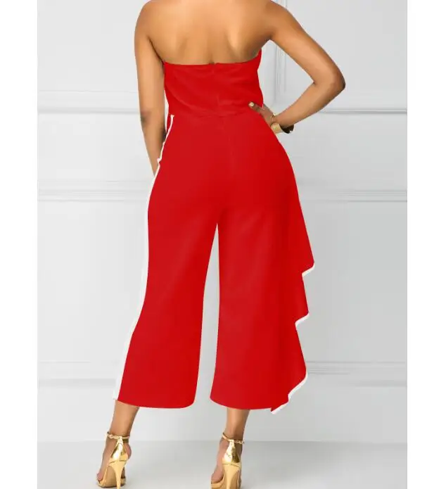 Pakaian Playsuit Lengan Ruffle Bahu Terbuka Wanita Celana Kaki Lebar Atasan Crop Jumpsuit Fashion Seksi Romper Kurus Pinggang Tinggi Wanita