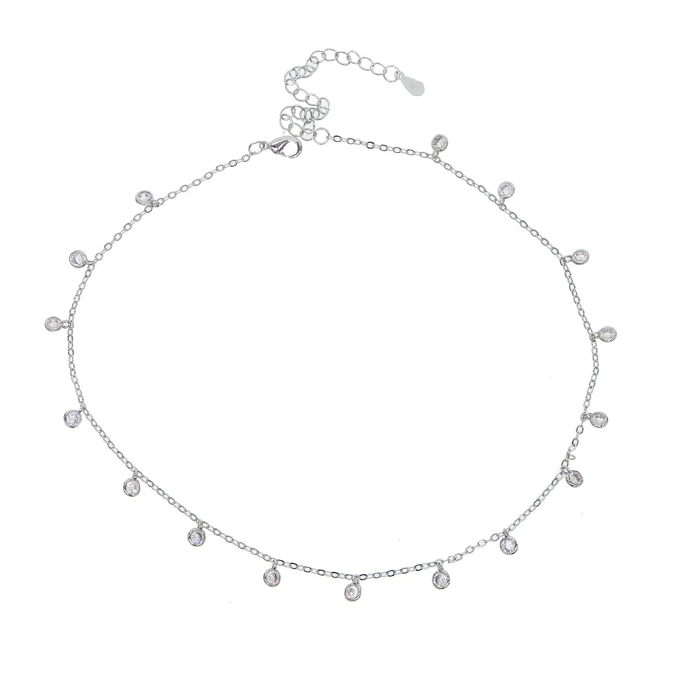 High Quality Delicate Sparking CZ Short Necklace Minimalist Drop Cz Charm Link Chain 32+8cm Choker Layer Womens Collier Jewelry