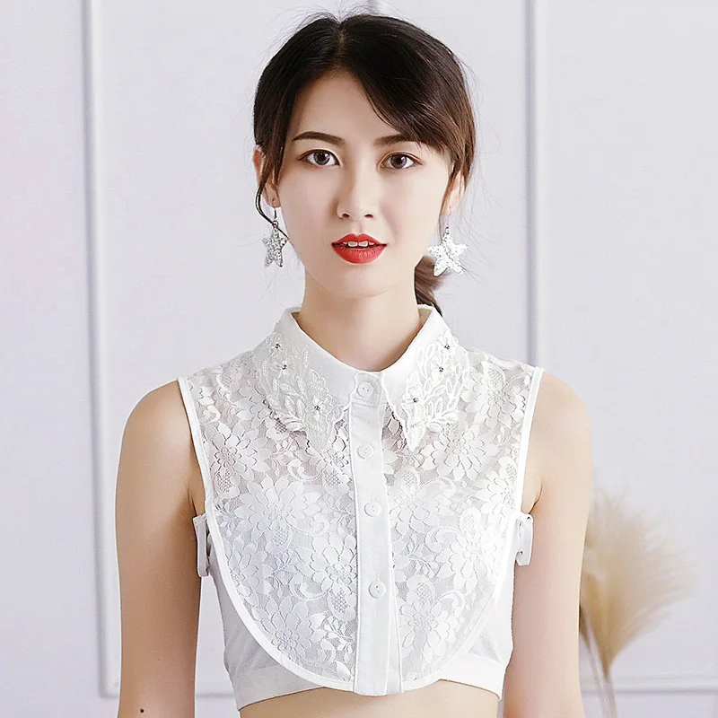 

Embroidered wild shirt lace fake neck collar All-match bird white white removable Bottoming half-length decorative collar