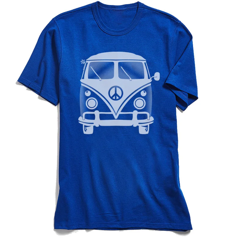 Classic Black T-shirt Men 80s Tshirt Hippie Peace Van Tops Tees for School Day Crew Neck 100% Cotton Short Sleeve T-Shirts