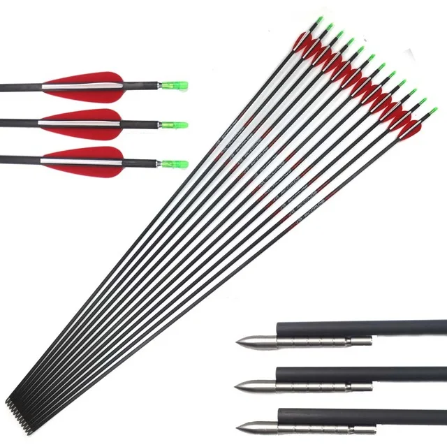 12pcs Archery Carbon Arrows ID 4.2 mm 31'' Spine 350 400 500 600 700 800 900 for Hunting And Shooting Customer Made