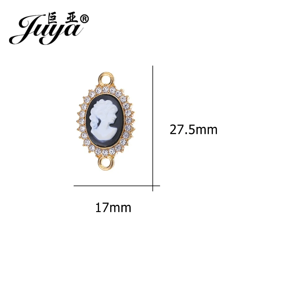 JUYA-conector de amuleto Vintage con diamantes de imitación para mujer, fabricación de joyería artesanal hecha a mano, 10 unids/lote, conectores de Metal en relieve para mujer y Niña