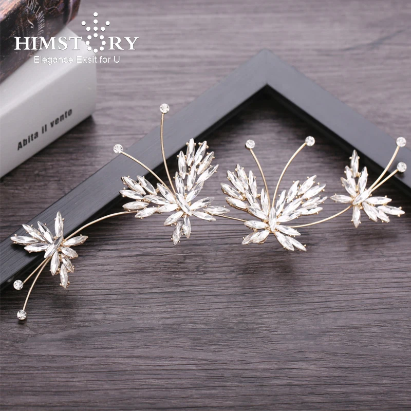 

HIMSTORY New Bridal Wedding Accessories Bling Crystal Butterfly Hair Barrettes Hairband Girls Jewelry Headpiece