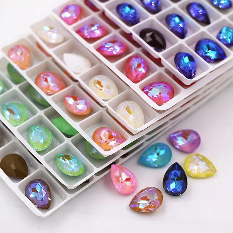 Jewelry Making Teardrop Shape Mocha Fluorescence Pointback Crystal Strass Glass Rhinestones For Earrings/Nail Decorations