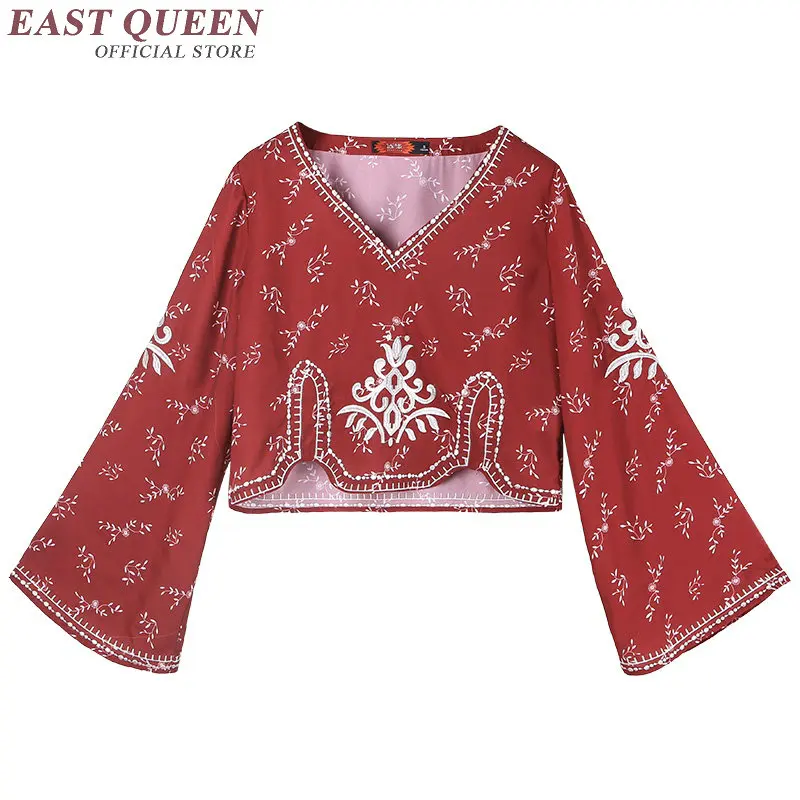 Fashion woman hippie clothing v-neck boho blouse long sleeve crop tops women 2019 casual loose harajuku crop top NN0438 CQ