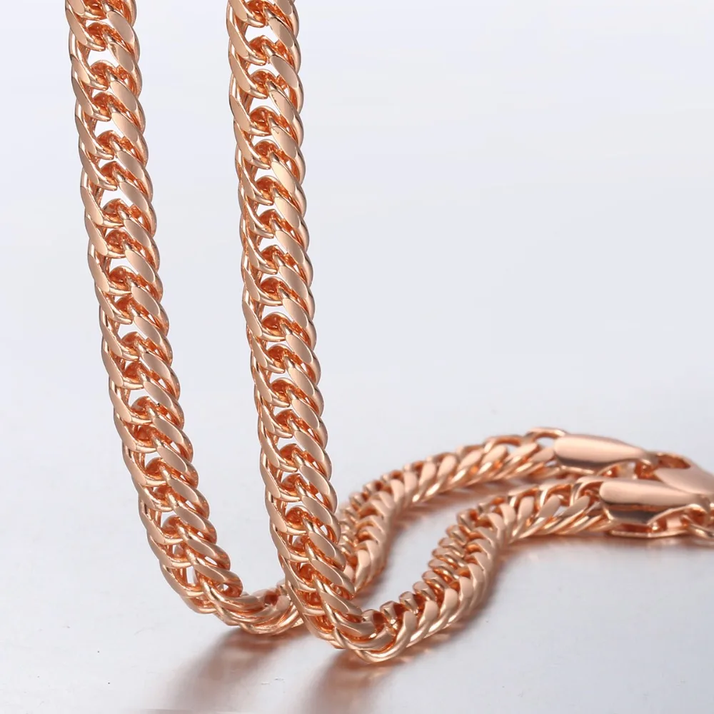 5mm Necklace for Women Men 585 Rose Gold Color Curb Cuban Link Chain Necklace Wholesale Jewelry Party Gifts 45cm-60cm GN162