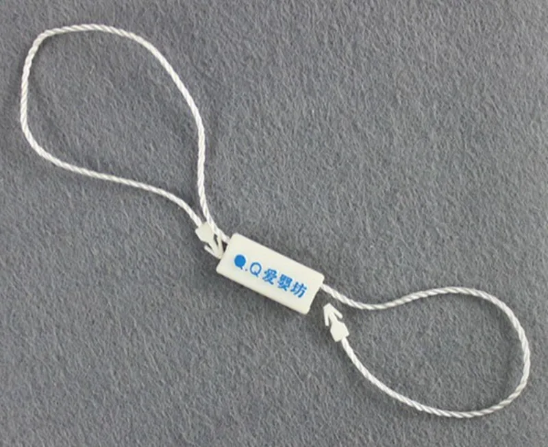 

(3000pcs/lot) customized hang swing tags String Seals, String Buckle, Cords Buckle with plastic brand logo, garment accessories