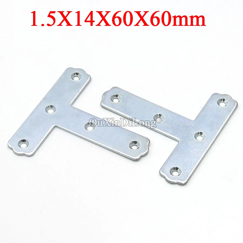 

100PCS Metal Flat Corner Braces 14X60X60 T Shape Triangle Reinforced Connect Fittings Board Frame Furniture Fastener Brackets