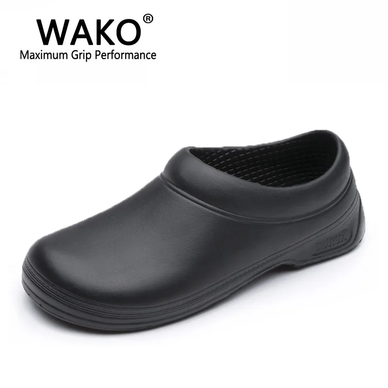 WAKO Male Chef Shoes Men Sandals for Kitchen Workers Super Anti-skid Non Slipping Shoes Black Cook Shoes Safety Clogs Size 36-45