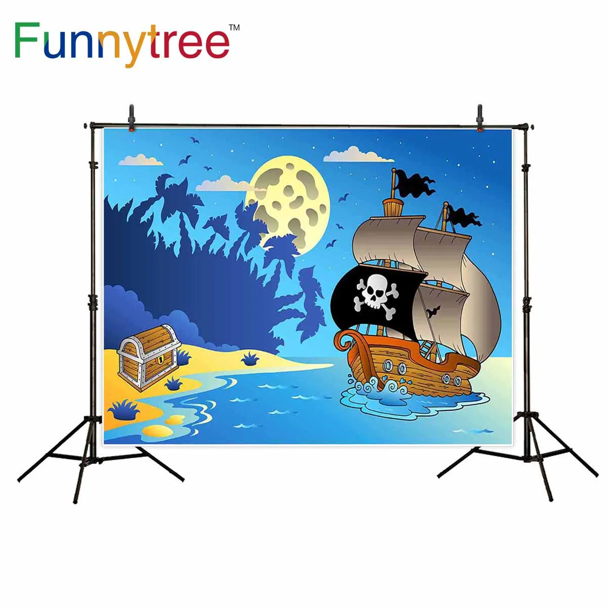 Funnytree Kinder Geburtstag Party Hintergrund Foto Studio Cartoon Pirate Meer Mond Schatz Segel Fotografie Hintergrund Photobooth