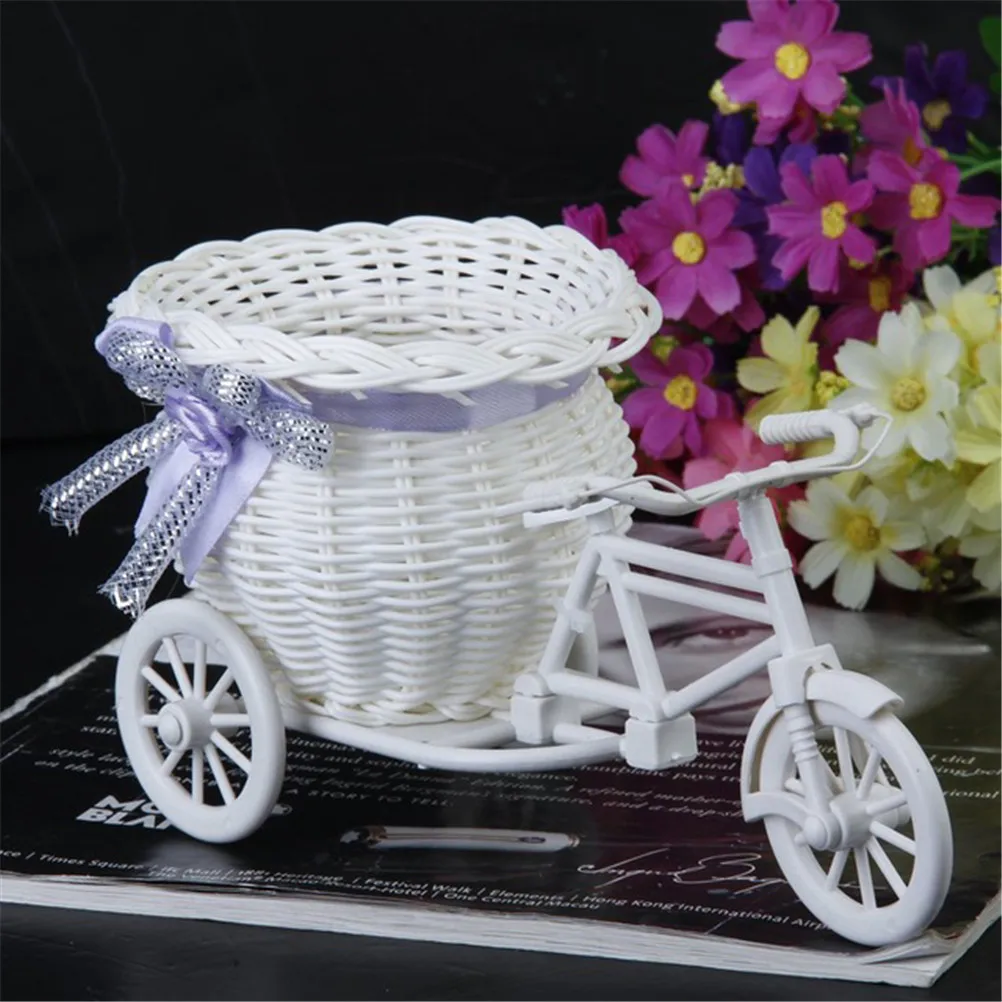 Contenedor de cesta de flores blancas, florero para el hogar, cesta de bicicleta de boda, contenedor de cesta de triciclo, decoración de boda para el hogar