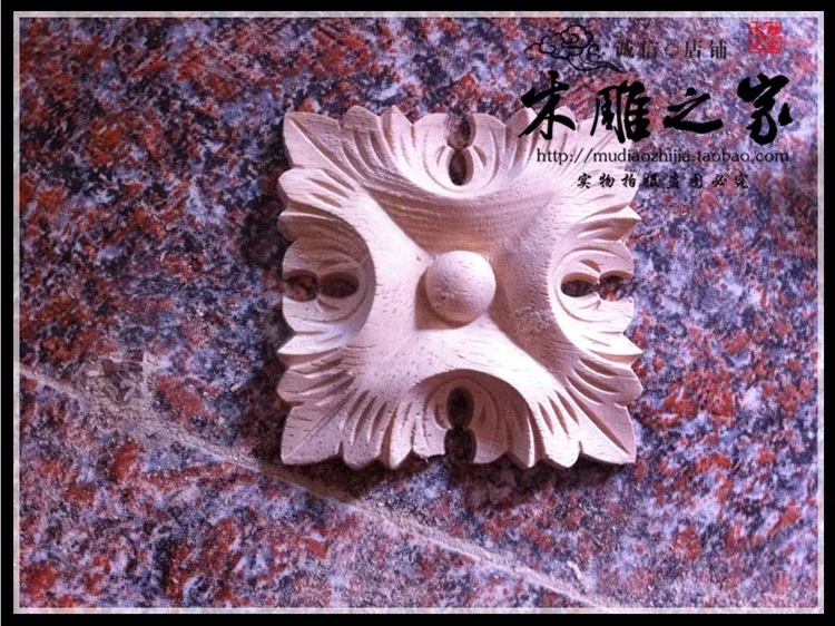 Dongyang woodcarving flower floral applique patch square box style carved furniture cabinet door flower wood shavings