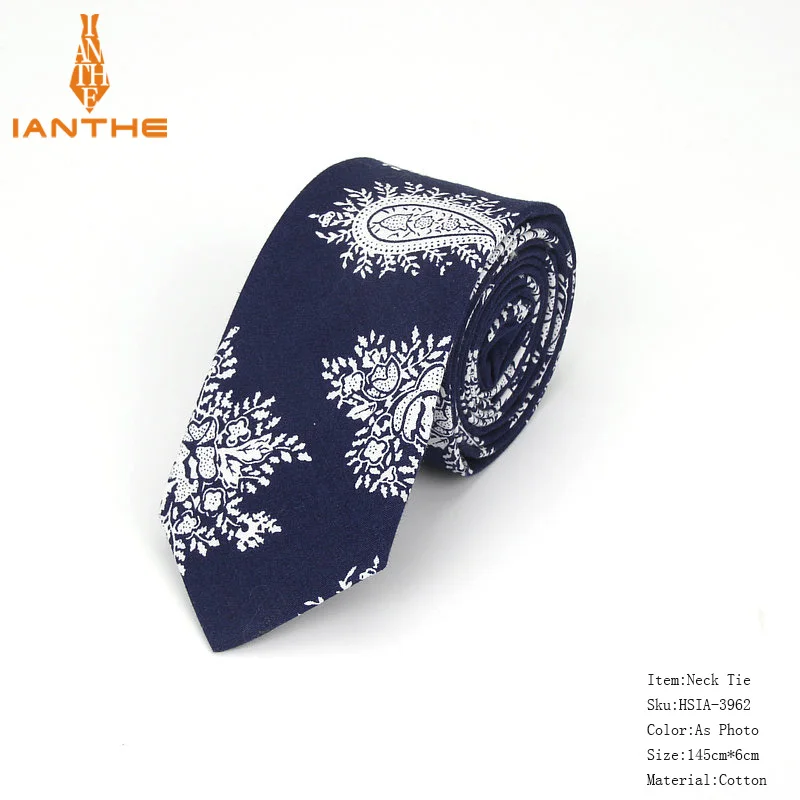 Brand New 100% Cotton Men\'s Paisley Print Neck Ties For Men Necktie Narrow Slim Skinny Cravate Narrow Flower Neckties Corbatas