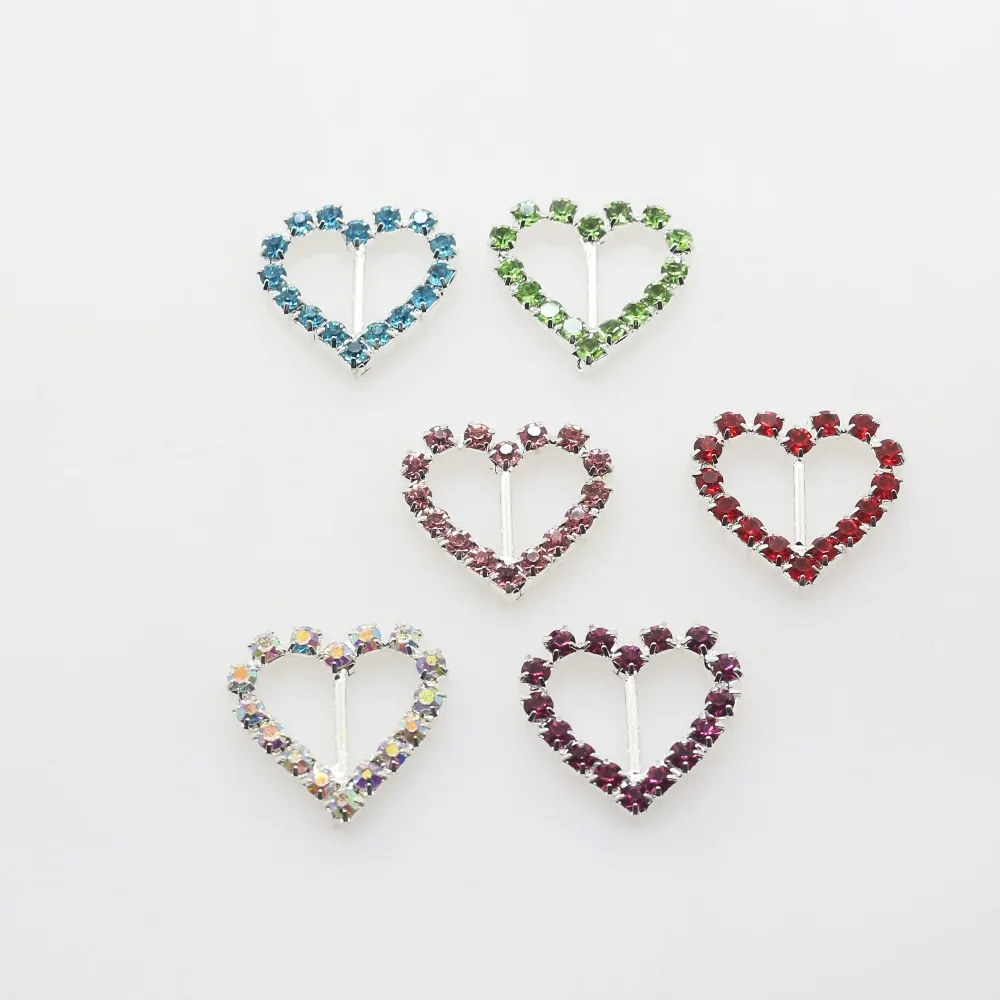 New 21mm*20mm 10pcs/Seet Variety color Heart Crystal Rhinestone buttons Craft decorative Button Diy wedding Embellishment buckle