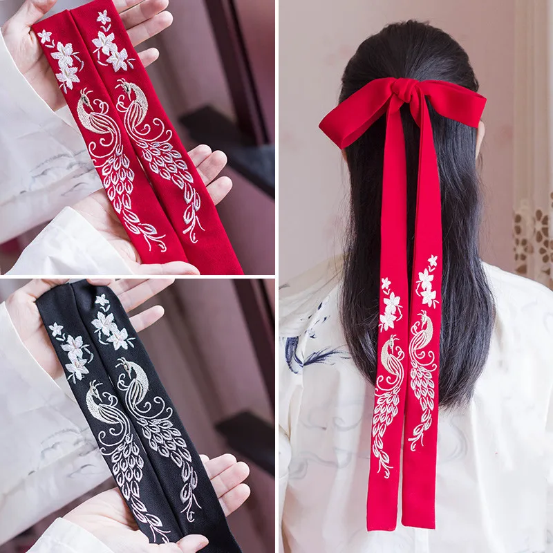 Embroidery Flower Peacock Phoenix Hair Bands Retro Hair Jewellery Traditional Chinese Clothing Accessories Head Rope Ornaments