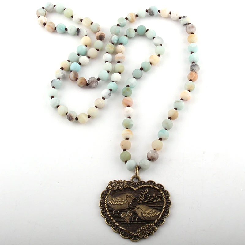 Fashion Bohemian Tribal Jewelry Natural Stone Long Knotted Metal Pendant Necklaces Women Ethnic Necklace