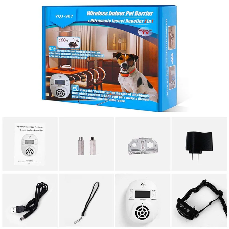 2 in 1 Wireless Electronic Pet Dog Fence Indoor Pet Barriers Management System with Pest Repellent Dog Training Collar Receivers