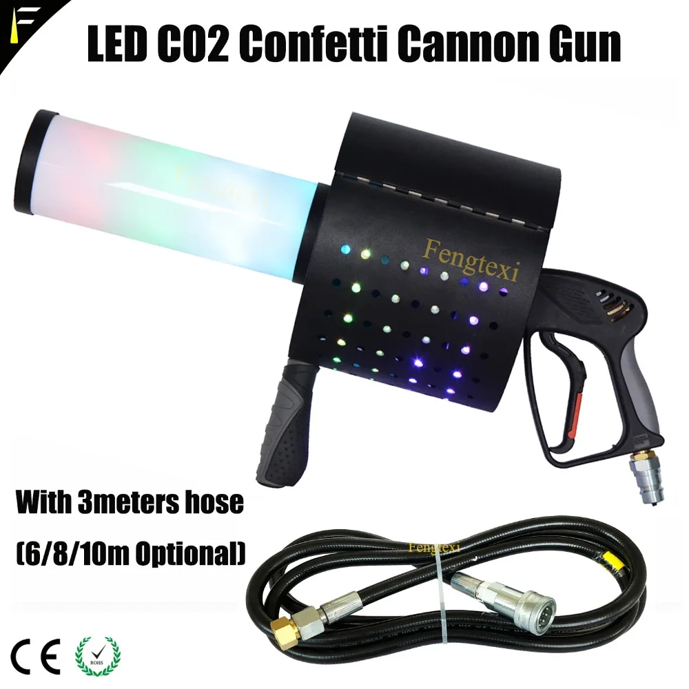 pistola de co2 jato de confete portatil colorido led rgb arma de efeito arma de mao dispositivo de pulverizacao mangueira de metros 01