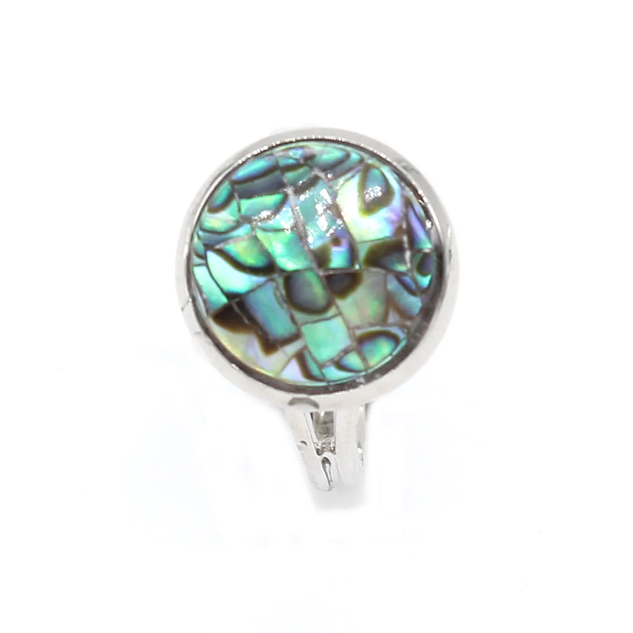 

Abalone Rings Silver Plated Natural Abalone Shell Round Adjustable Finger Ring For Women Men Girls Anniversary Jewelry Gifts