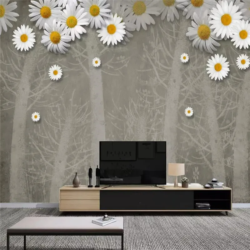 Custom 3D wallpaper tree pattern chrysanthemum retro style background wall professional making mural photo wallpaper